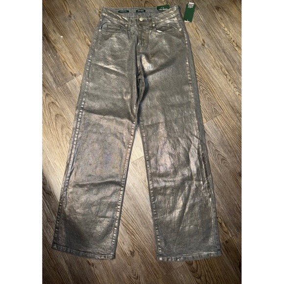 wild fable Denim - Wild Fable High Rise Baggy Wide Leg Shiny Jeans Silver Metallic Size 2/31.5